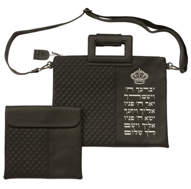תיק מפואר לטלית ותפילין שחור דמוי עור ברכת כהנים