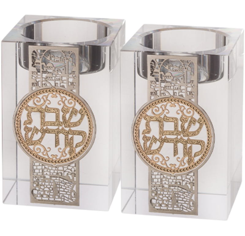 זוג פמוטי קריסטל מרובע שבת קודש